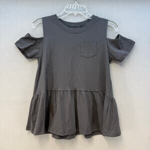 Hudson Top Women's XL Gray Cold Shoulder Baby Doll Top Jersey Cotton Stretch